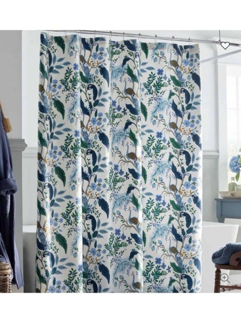 Nordstrom Floral Ivory Blue Peacock Rifle Paper Co Shower Curtain 70" X 72" NEW